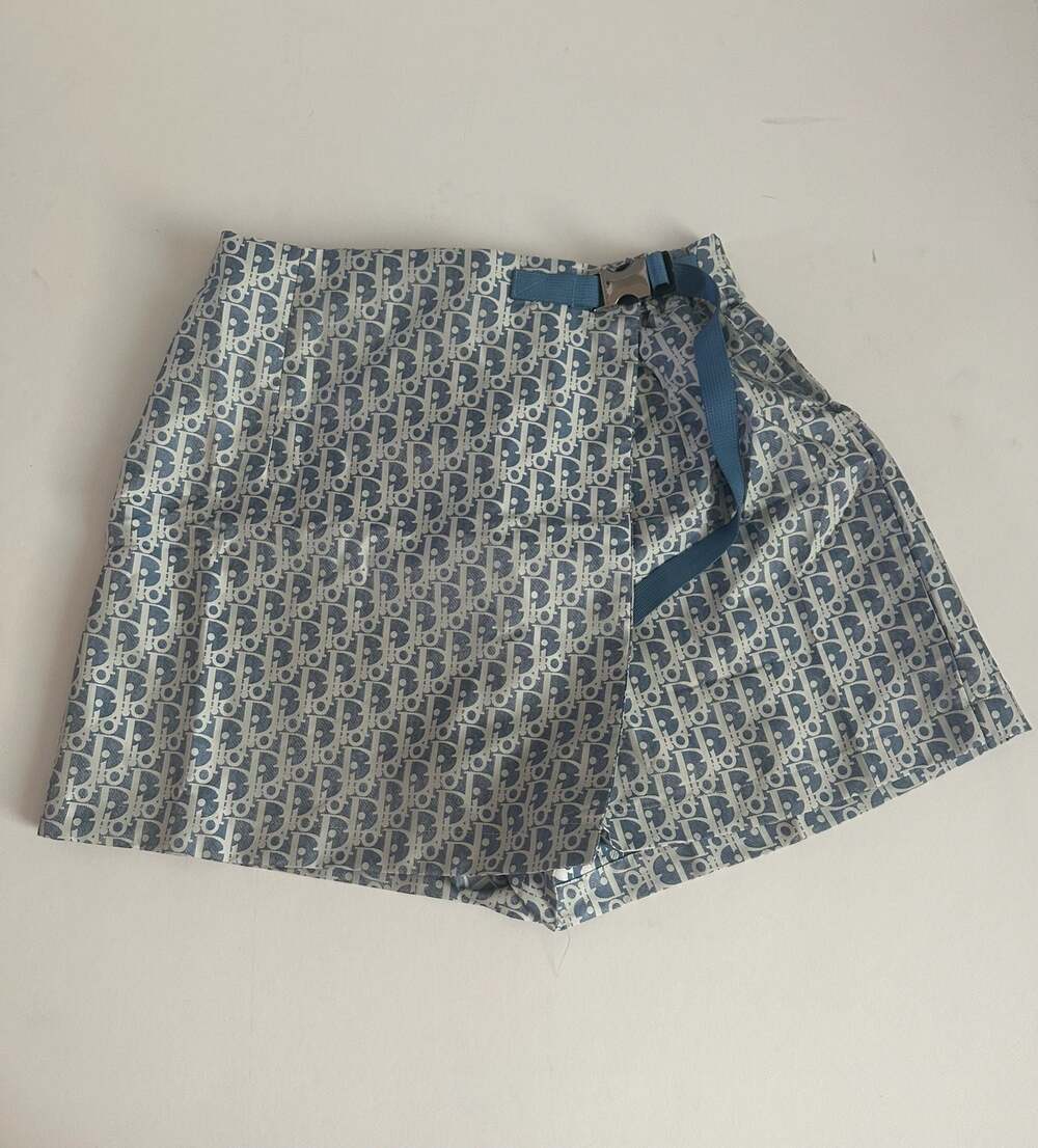 Dioriviera Skort White and Blue Toile de Jouy Palms Jacquard Technical Taffeta